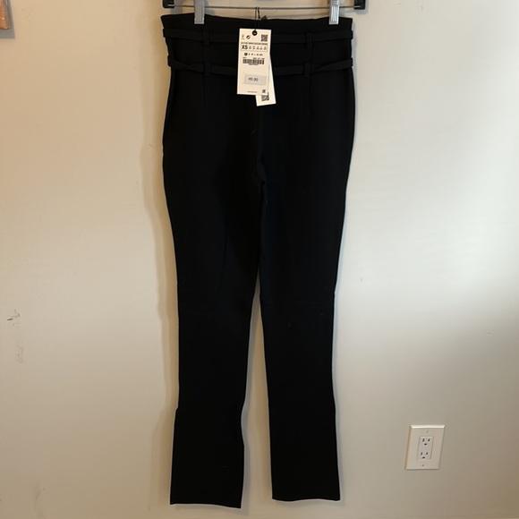 Zara Black Ponte Double Belted Ankle Slit Pants - Picture 5 of 10